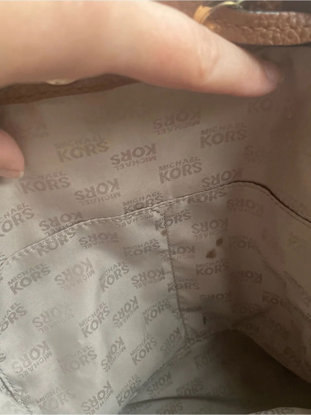 Michael Kors Brown Pebbled Leather Drawstring Backpack with Signature Wallet